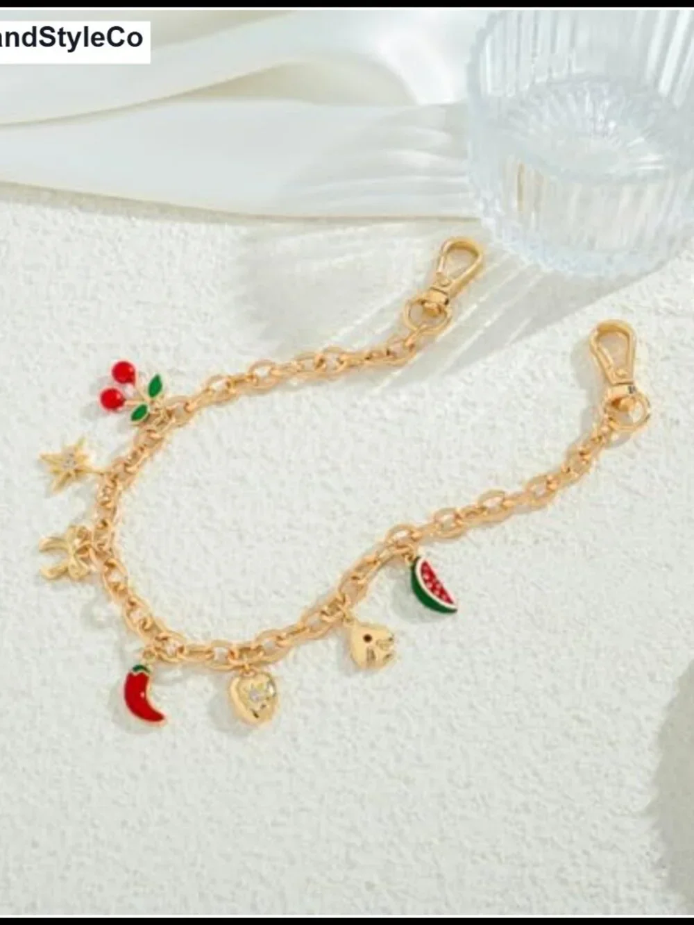Gold Plated Fruit Bag Charm Chain Keychain